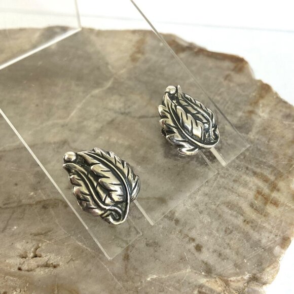 VTG Sterling Silver 925 Leaf Foliage Screwback Earrings - Picture 5 of 16